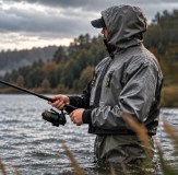 Vass Tex 230 Short Waterproof Wading Jacket for Sea River fishing action image square crop