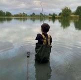 Vass Carp Rising Kids Tee Shirt and Chest Waders for Juniors Fishing Angling