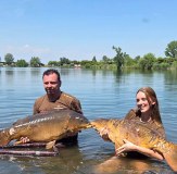 Vass Carp Rising Tee Shirt Fishing Angling Two People in lake holding carp