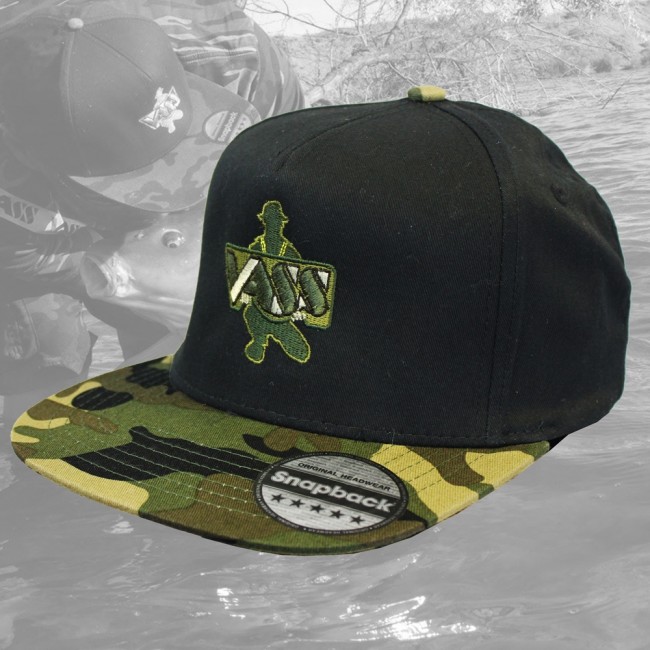 Vass SnapBack Fishing Cap – Black with Camouflage Peak