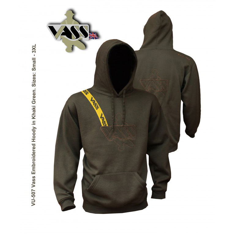 Vass Embroidered Hoodie Khaki Edition with Yellow Print Strap
